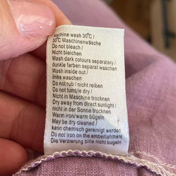 Wrap 100% Linen Tunic blouse Womens 12 Purple Lagenlook Bohemian Artsy beaded - Picture 13 of 15